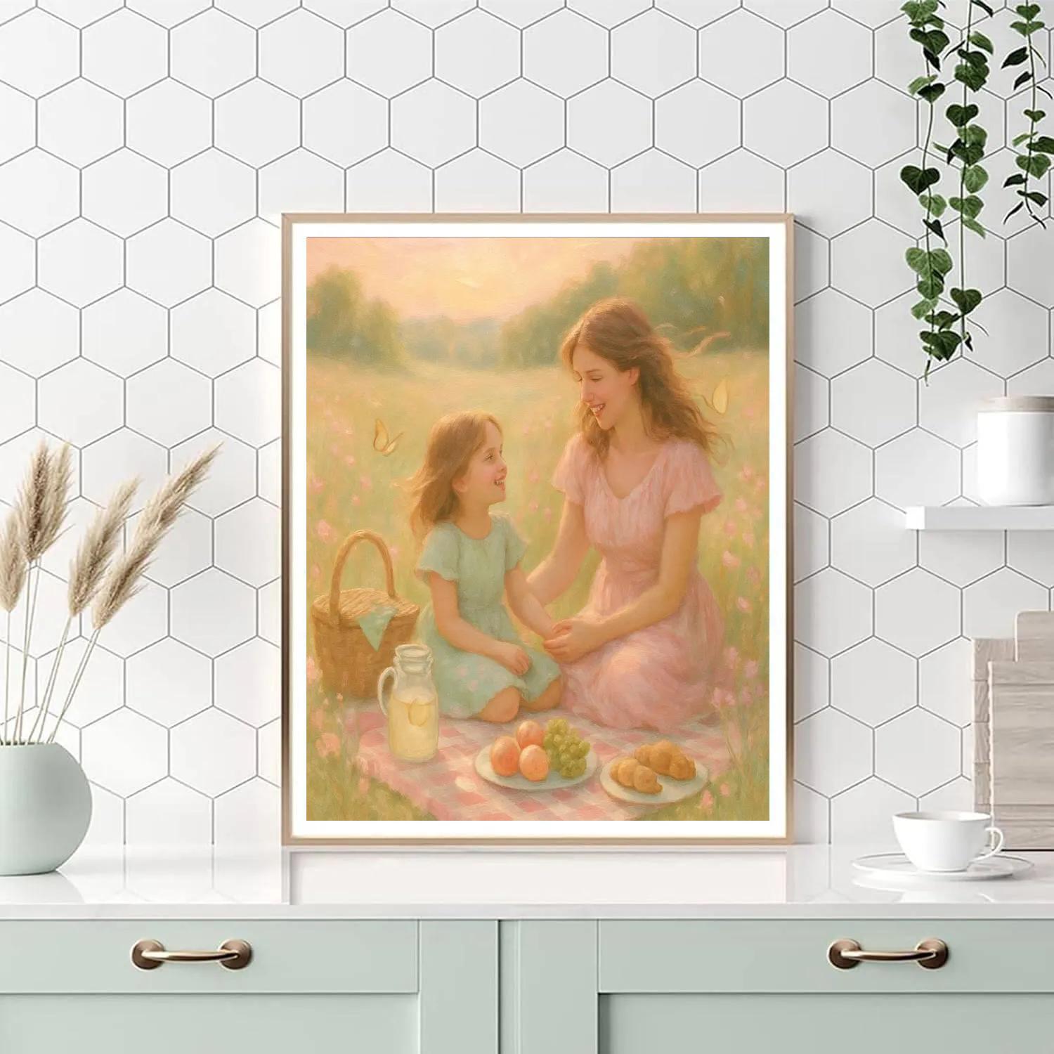 Picnic In The Meadow With Mother And Child Paint by numbers art