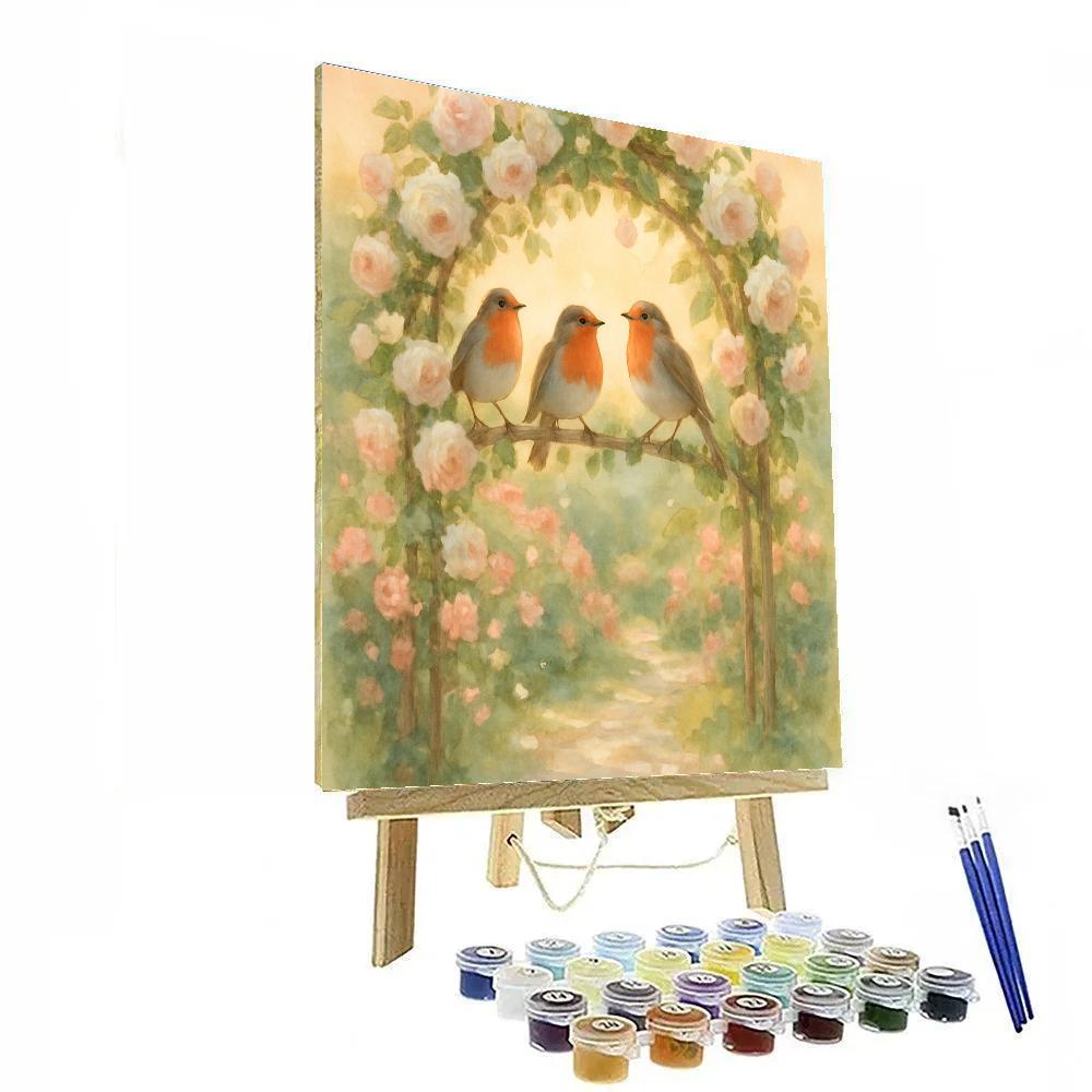 Garden Robins Among Blooms paint by number