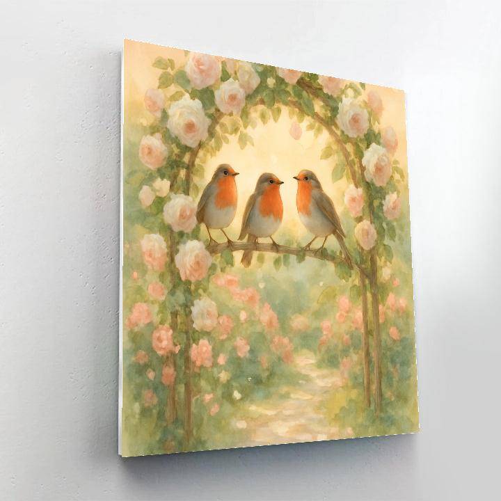 Garden Robins Among Blooms paint by number