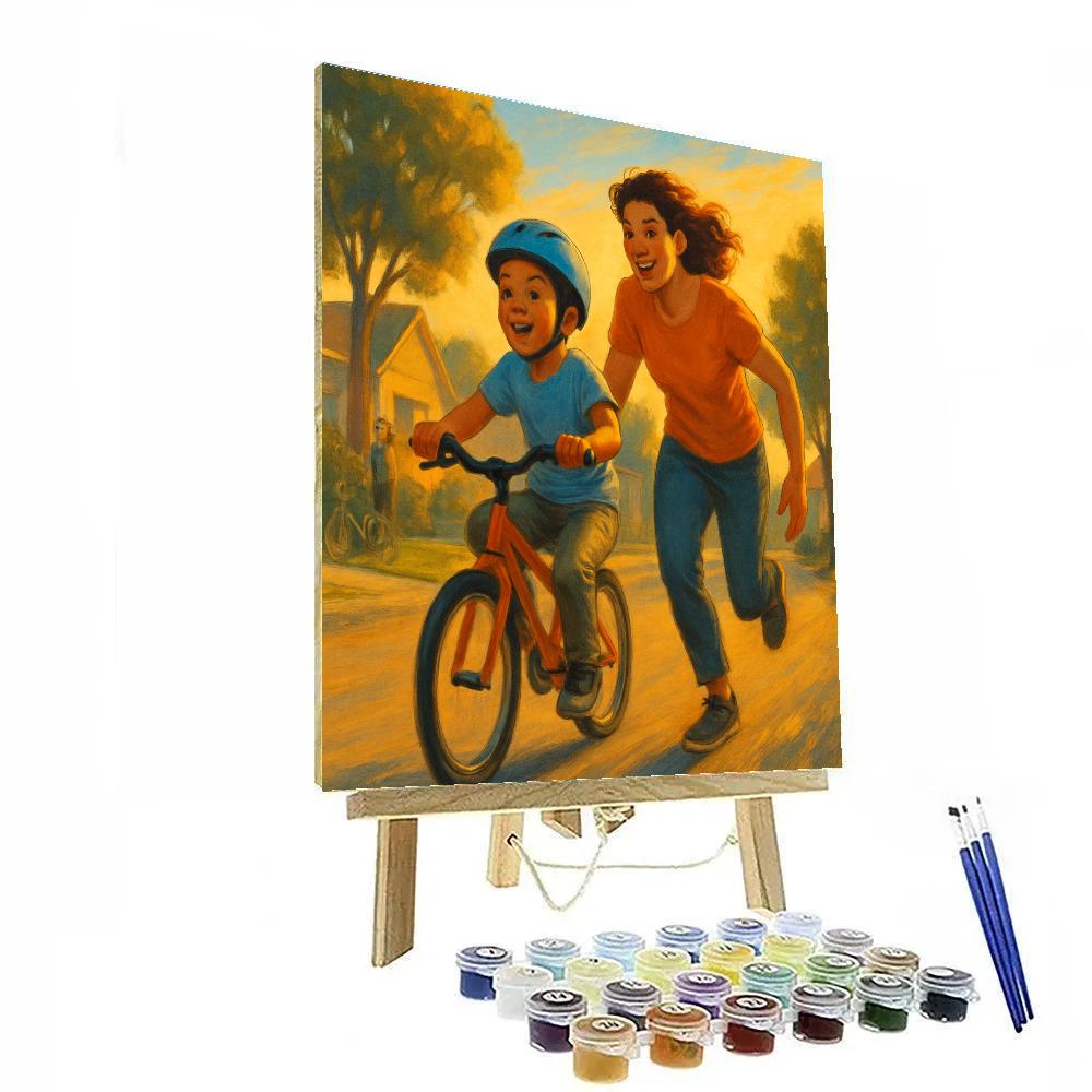 Mother Teaching Child To Ride Bicycle painting number kit