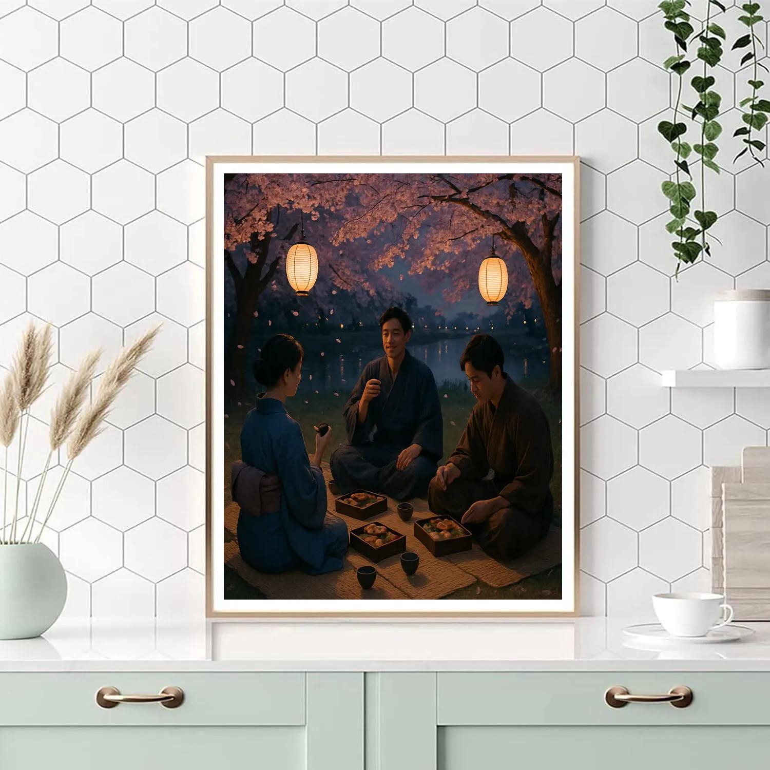 Japanese Cherry Blossom Hanami Gathering Paint by numbers art