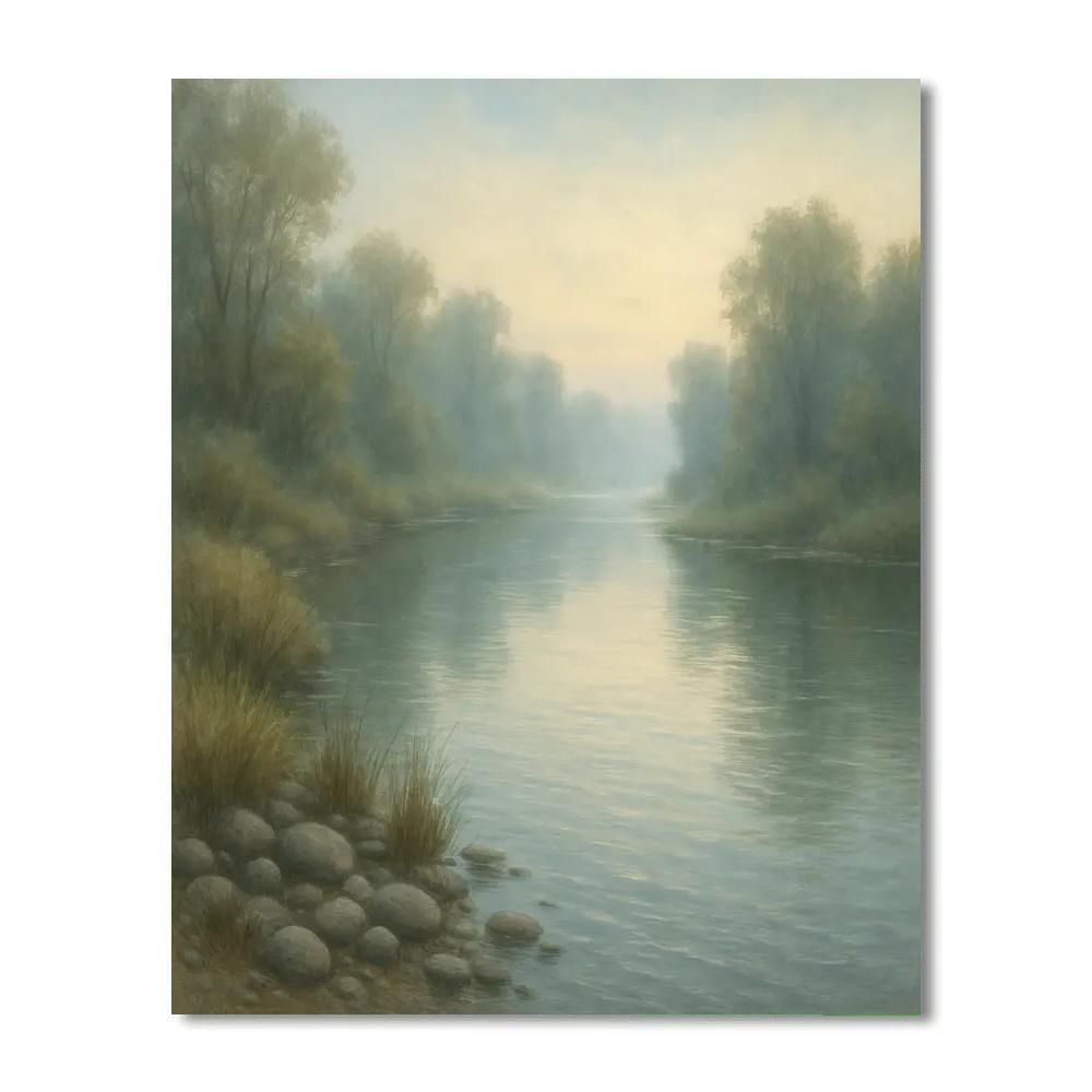 Misty Riverview At Dawn paint by number