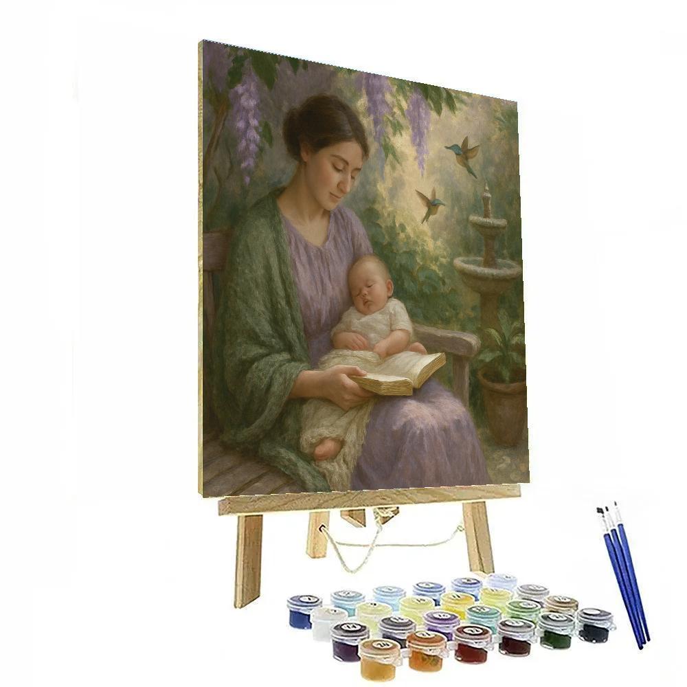 Quiet Garden Reading With Baby On Lap paint by number