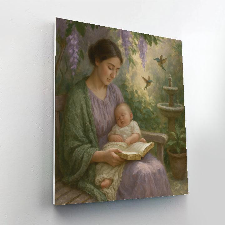Quiet Garden Reading With Baby On Lap paint by number