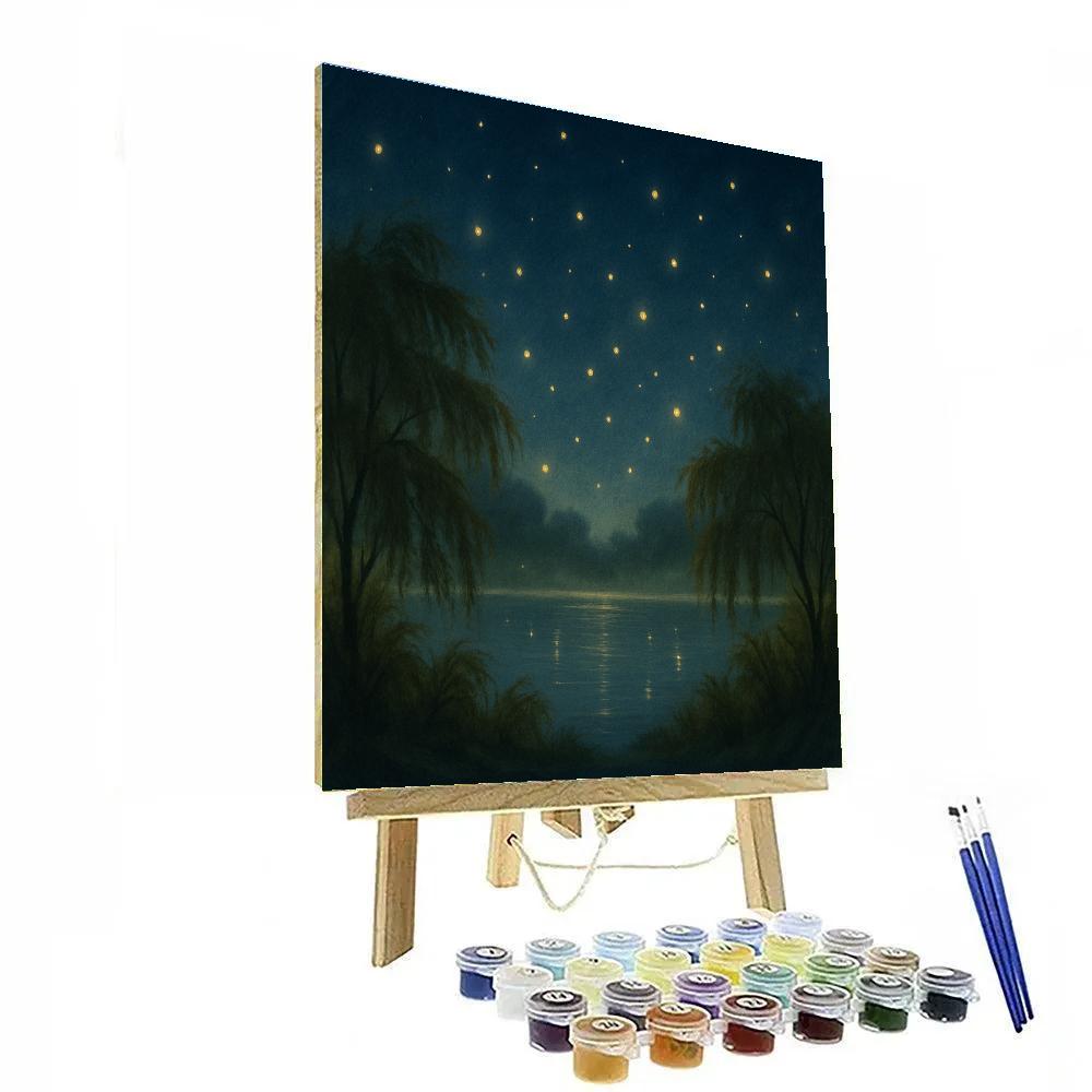 Evening Fireflies Over Willow Lake paint by color