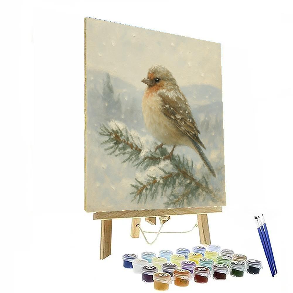 Snowy Finch On Winter Bough painting number kit