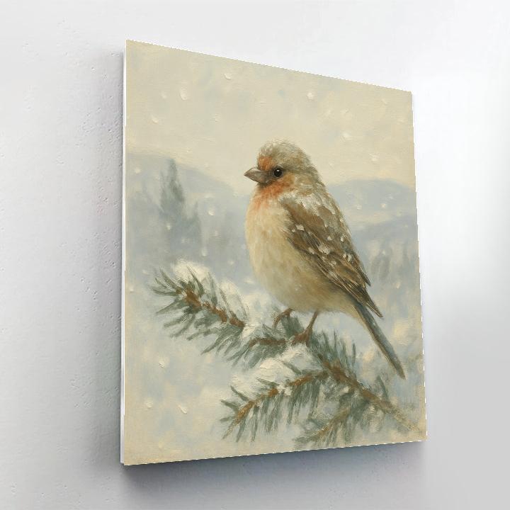 Snowy Finch On Winter Bough painting number kit