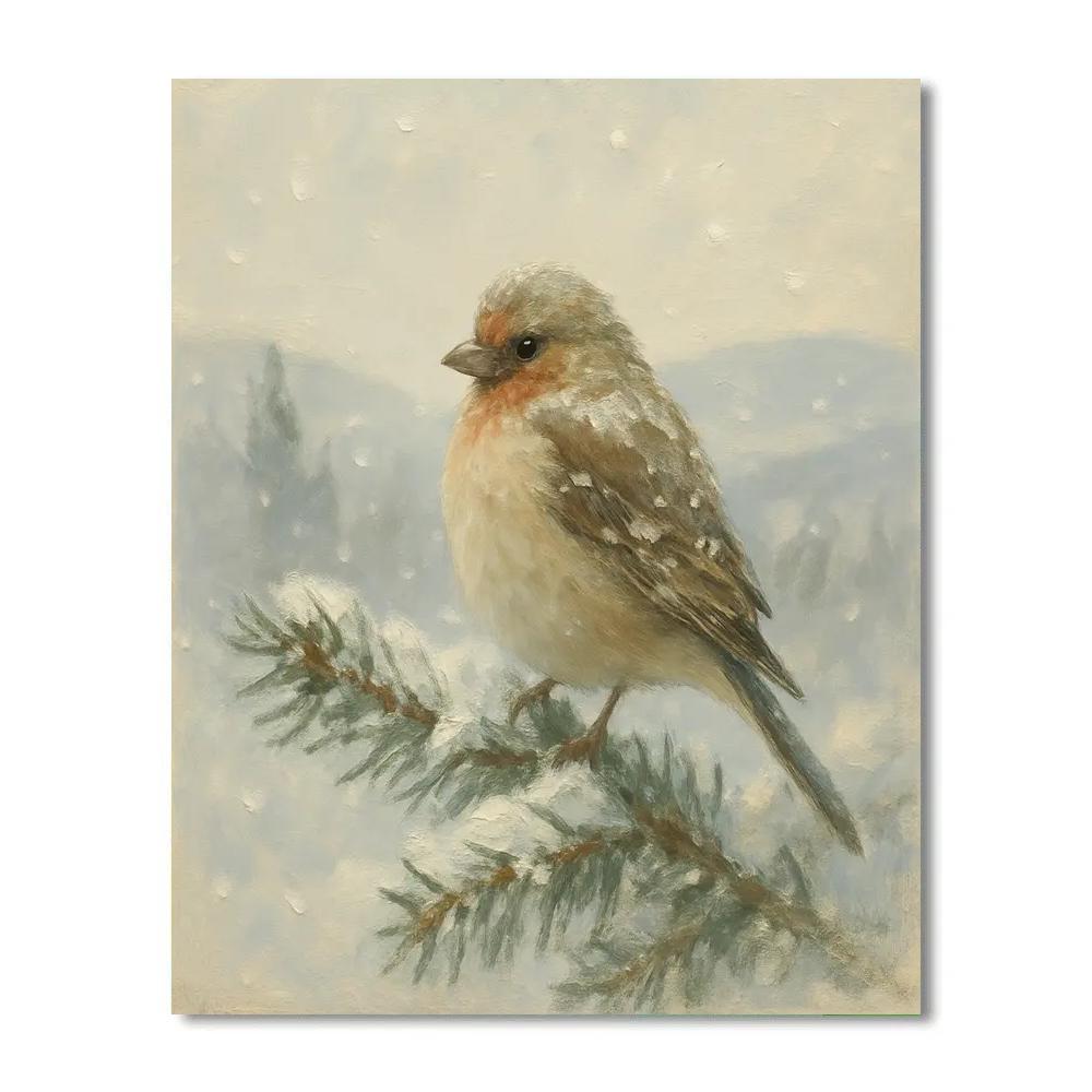 Snowy Finch On Winter Bough painting number kit