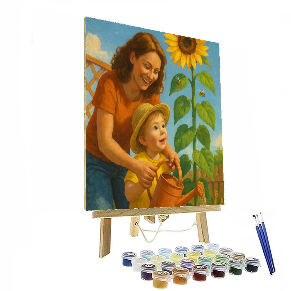 Mother And Child Gardening Sunflower Together painting number kit