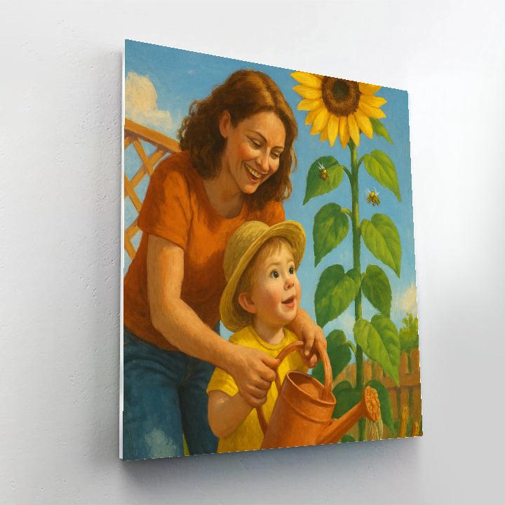 Mother And Child Gardening Sunflower Together painting number kit