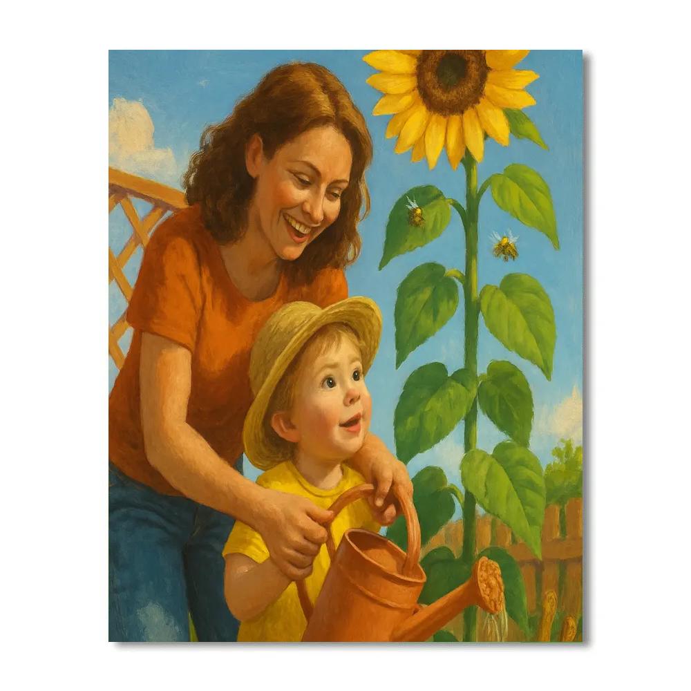 Mother And Child Gardening Sunflower Together painting number kit