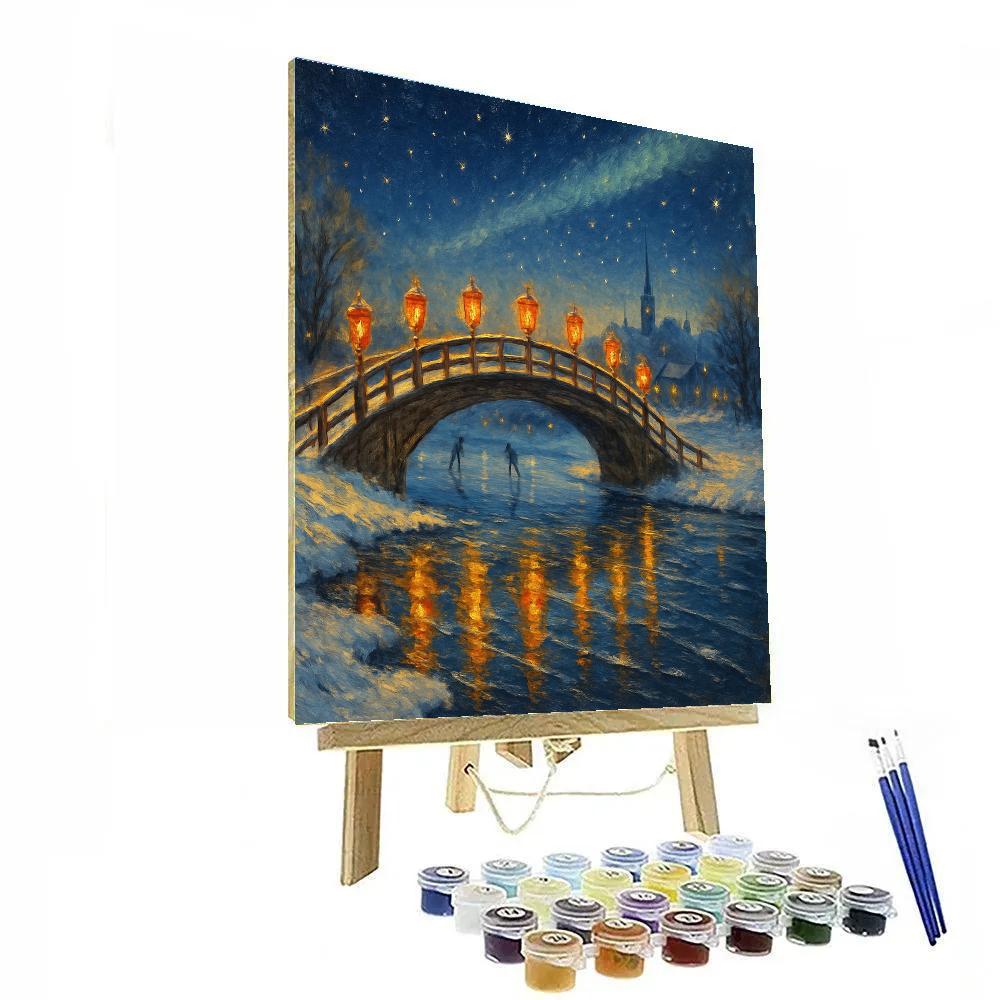 Lantern Bridge Over Frozen Canal Number painting