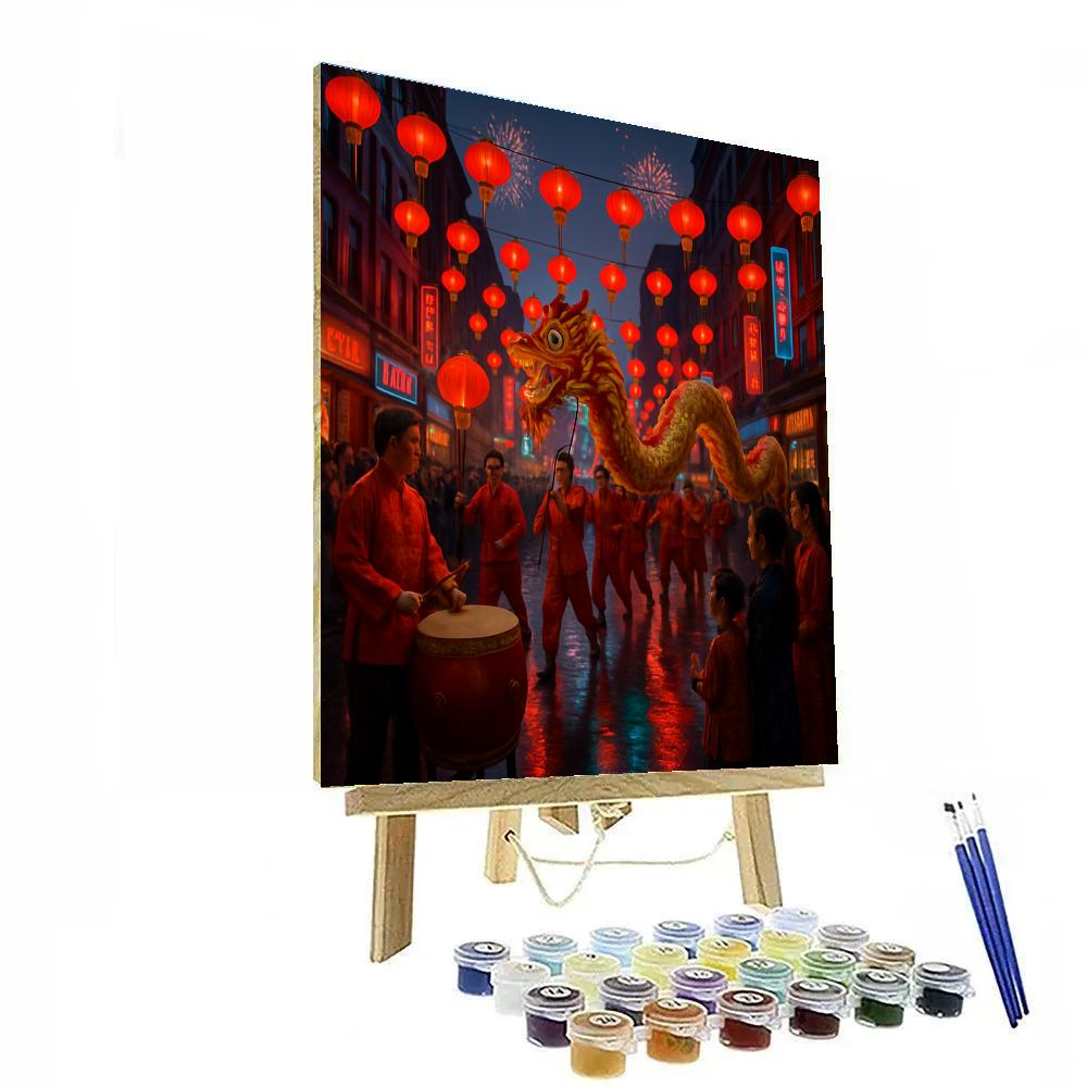 Lunar New Year Dragon Dance On Wet Streets painting number kit