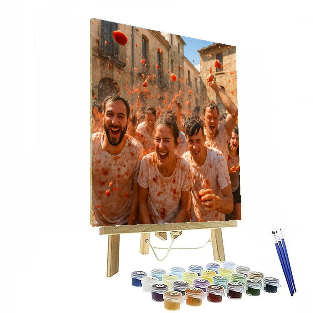 Spanish La Tomatina Tomato Fight Painting by numbers kit