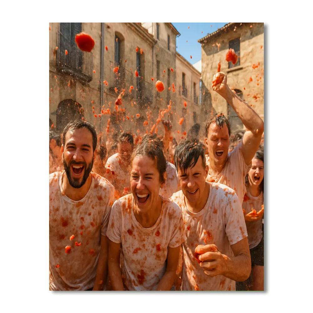 Spanish La Tomatina Tomato Fight Painting by numbers kit