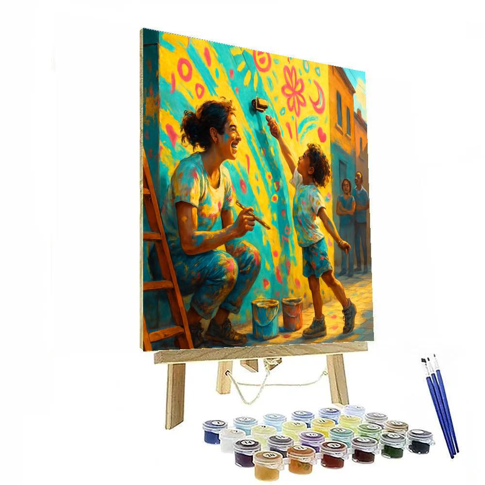 Mother And Child Painting Mural Together Number painting