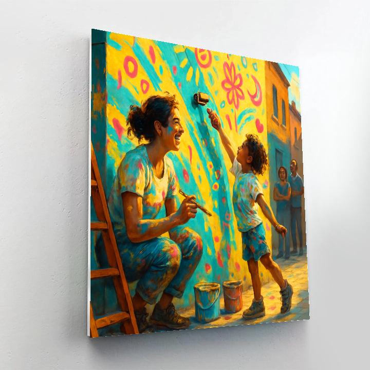 Mother And Child Painting Mural Together Number painting