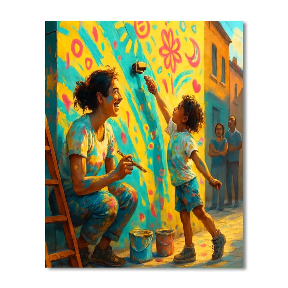 Mother And Child Painting Mural Together Number painting
