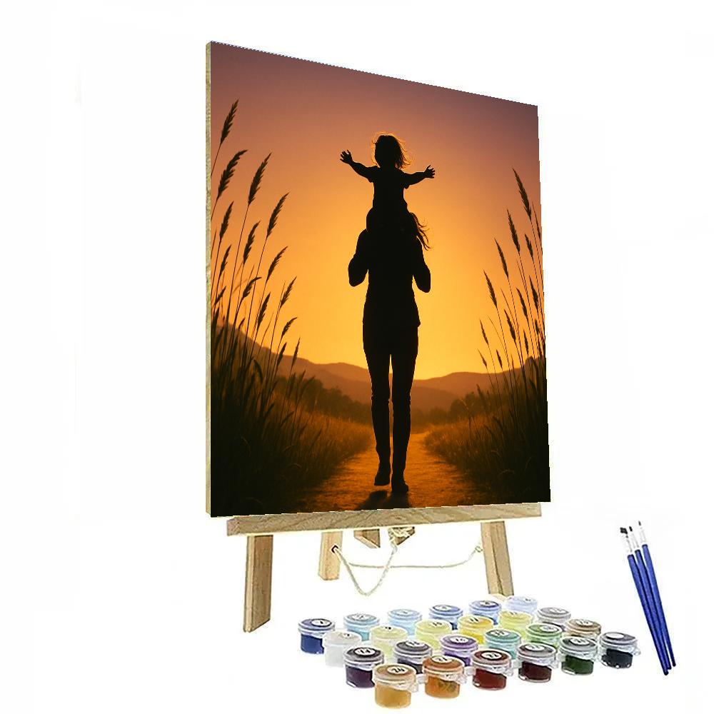 Mother Carrying Child On Shoulders Sunset Walk paint by numbers