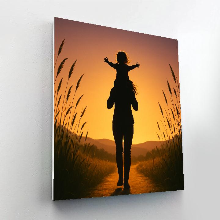 Mother Carrying Child On Shoulders Sunset Walk paint by numbers