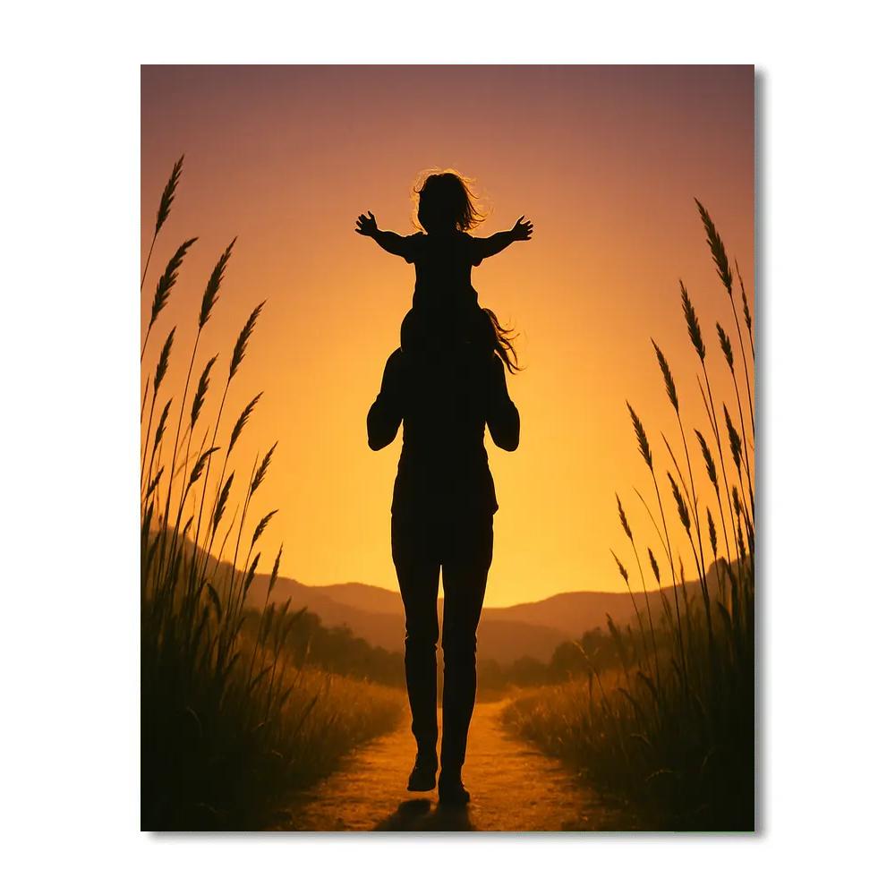 Mother Carrying Child On Shoulders Sunset Walk paint by numbers
