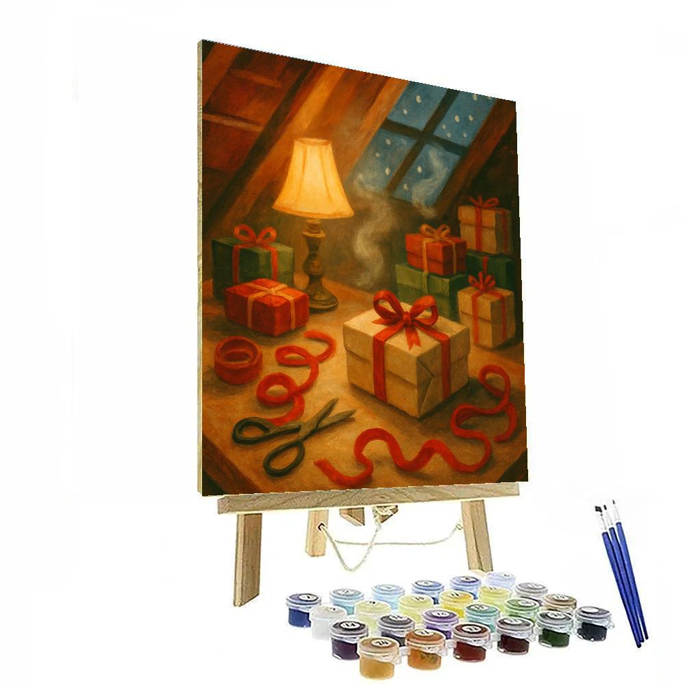 Midwinter Cozy Attic Giftwrapping DIY paint by numbers