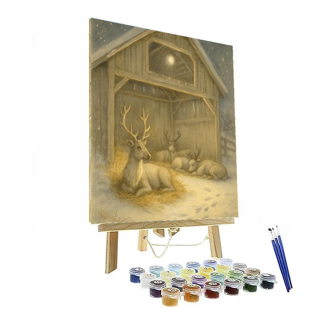 Moonlit Reindeer Barn paint by color