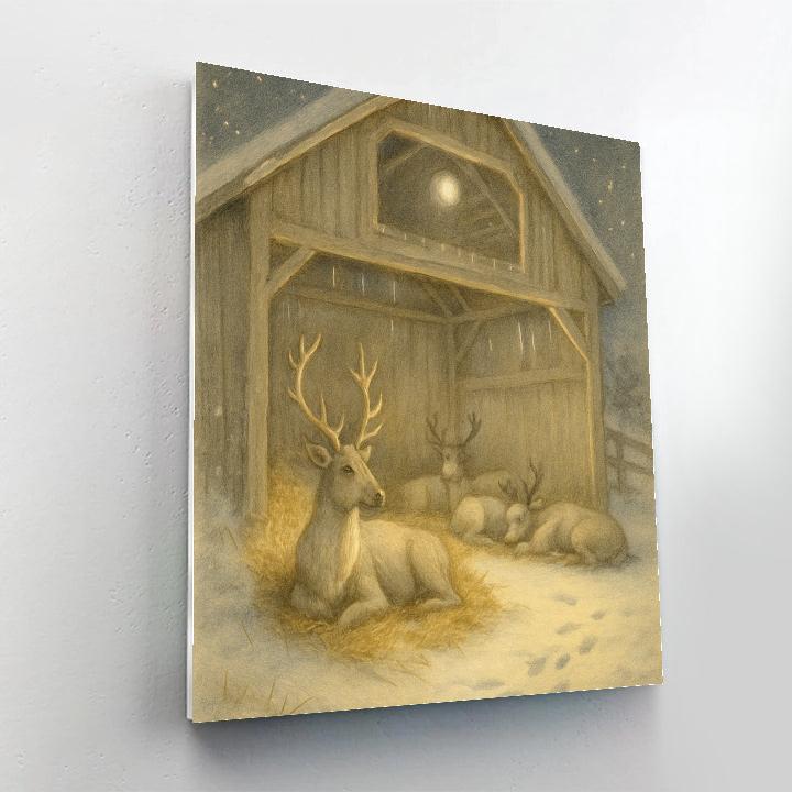 Moonlit Reindeer Barn paint by color