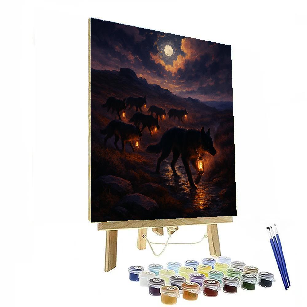 Moonlit Heath With Lantern Wolves painting number kit