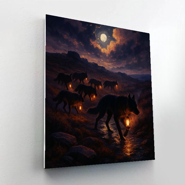 Moonlit Heath With Lantern Wolves painting number kit