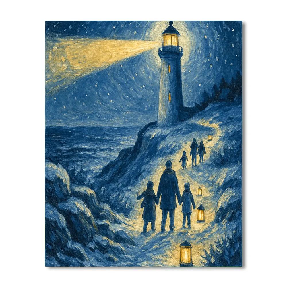 Holiday Lantern Trail To The Lighthouse Paint by numbers art