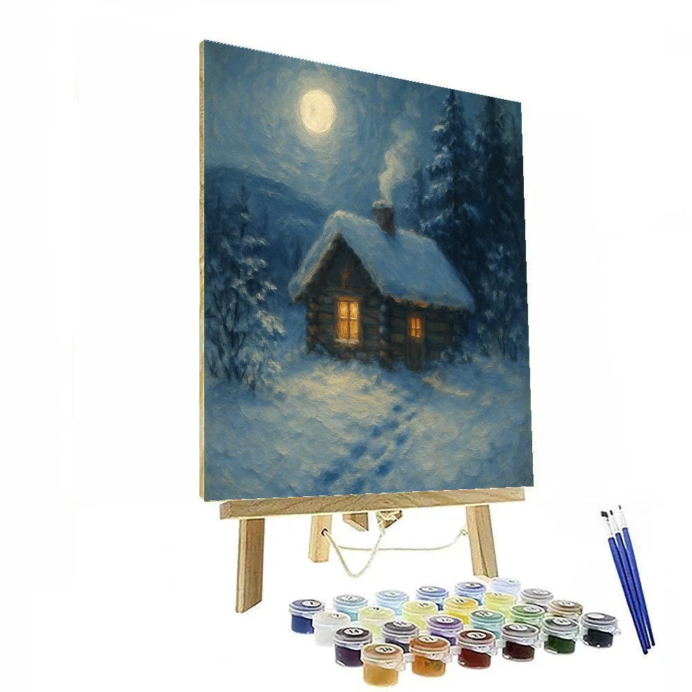 Moonlit Cabin Winter Landscape Art Paint by numbers kits