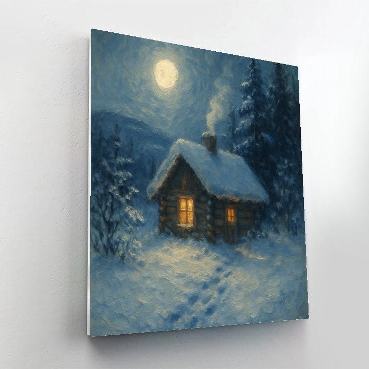 Moonlit Cabin Winter Landscape Art Paint by numbers kits