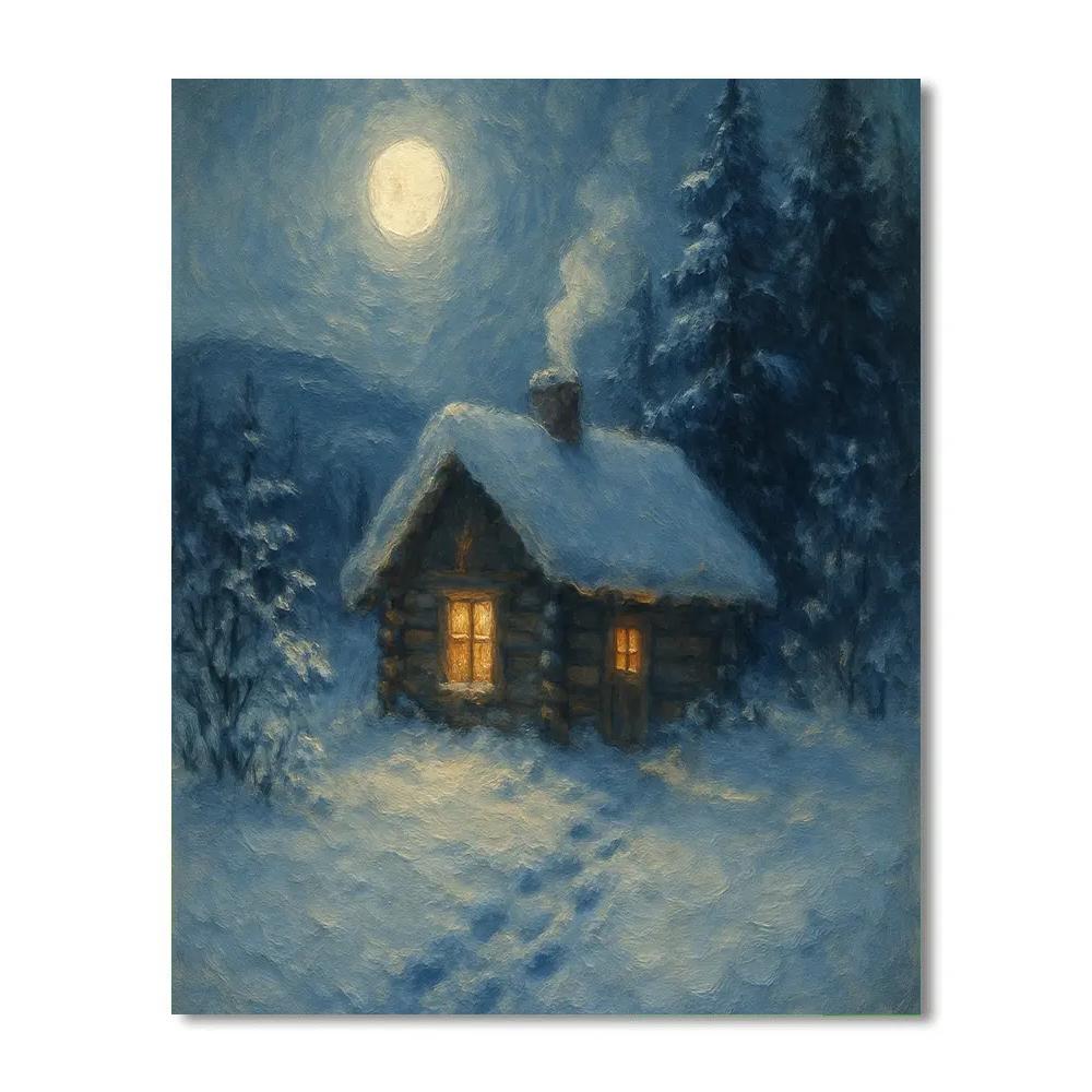 Moonlit Cabin Winter Landscape Art Paint by numbers kits