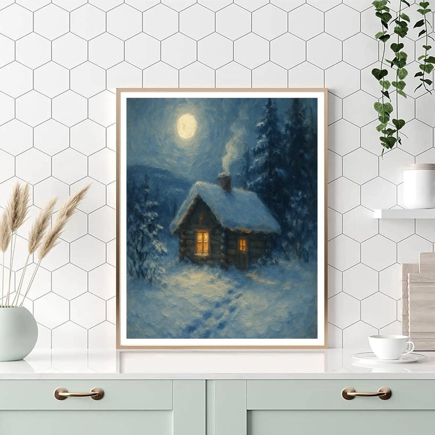 Moonlit Cabin Winter Landscape Art Paint by numbers kits