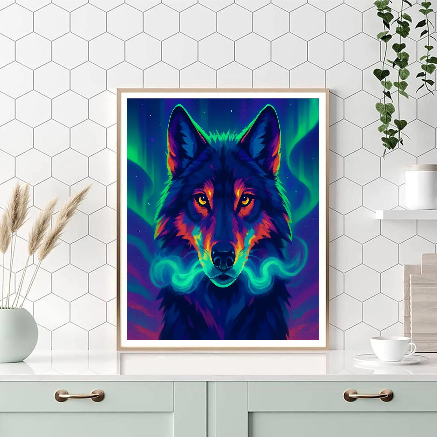 Aurora Wolf Portrait paint by numbers