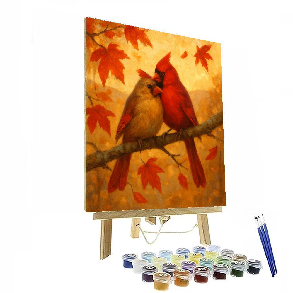 Autumn Cardinals Cozy Branch paint by color