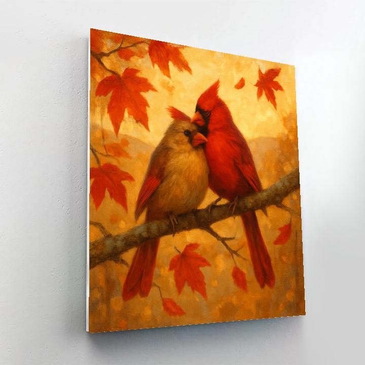Autumn Cardinals Cozy Branch paint by color