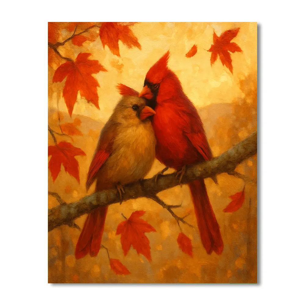 Autumn Cardinals Cozy Branch paint by color