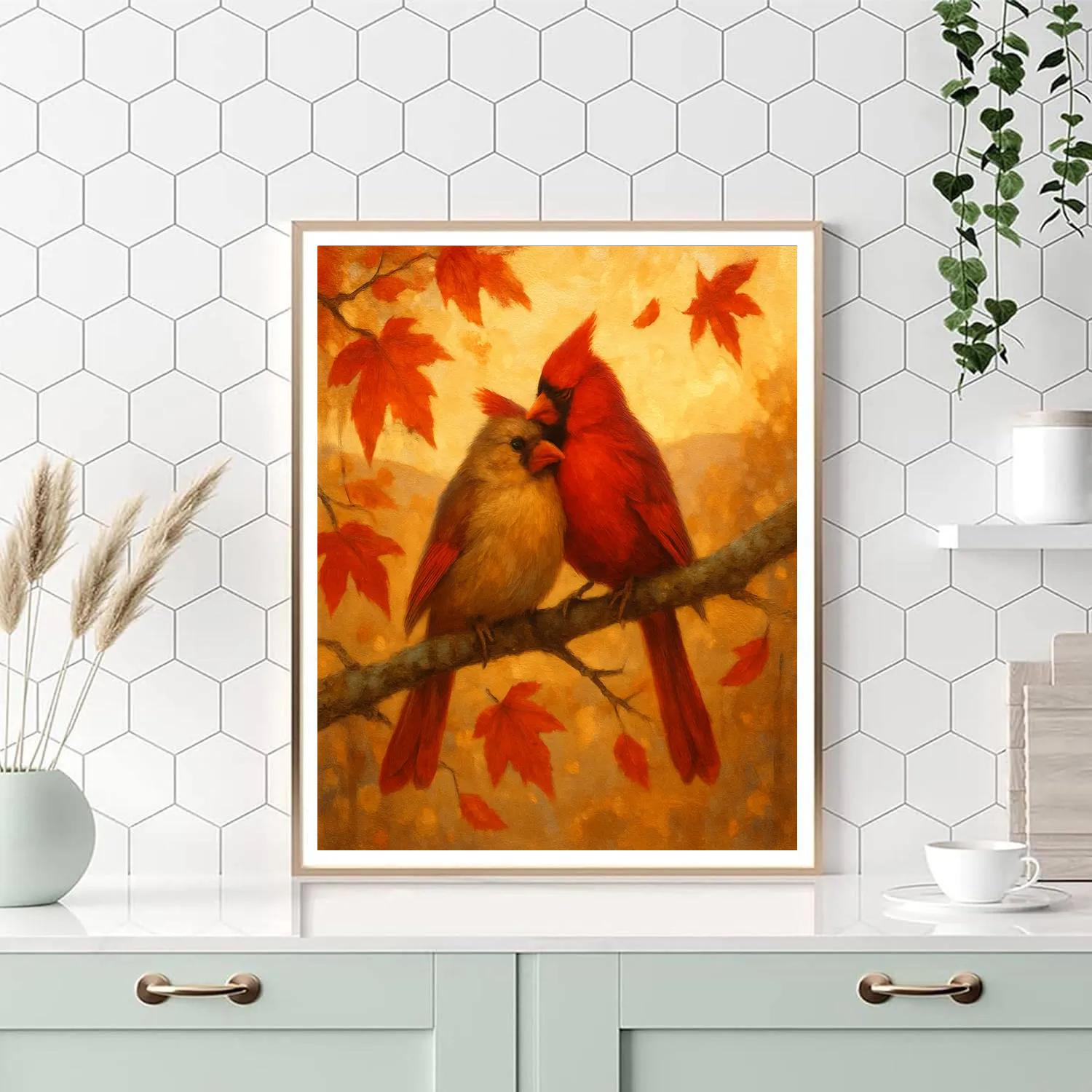 Autumn Cardinals Cozy Branch paint by color