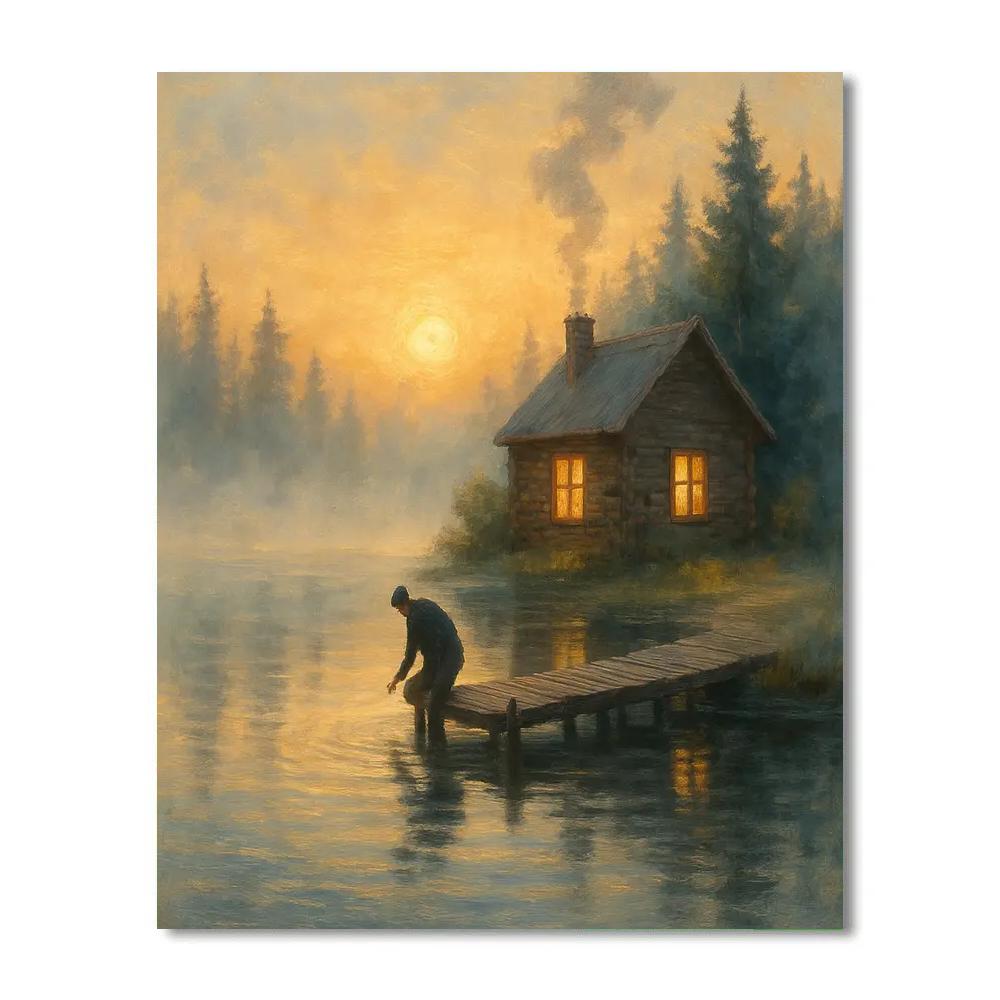 Sunrise Lake Cabin Haven Paint by numbers kits