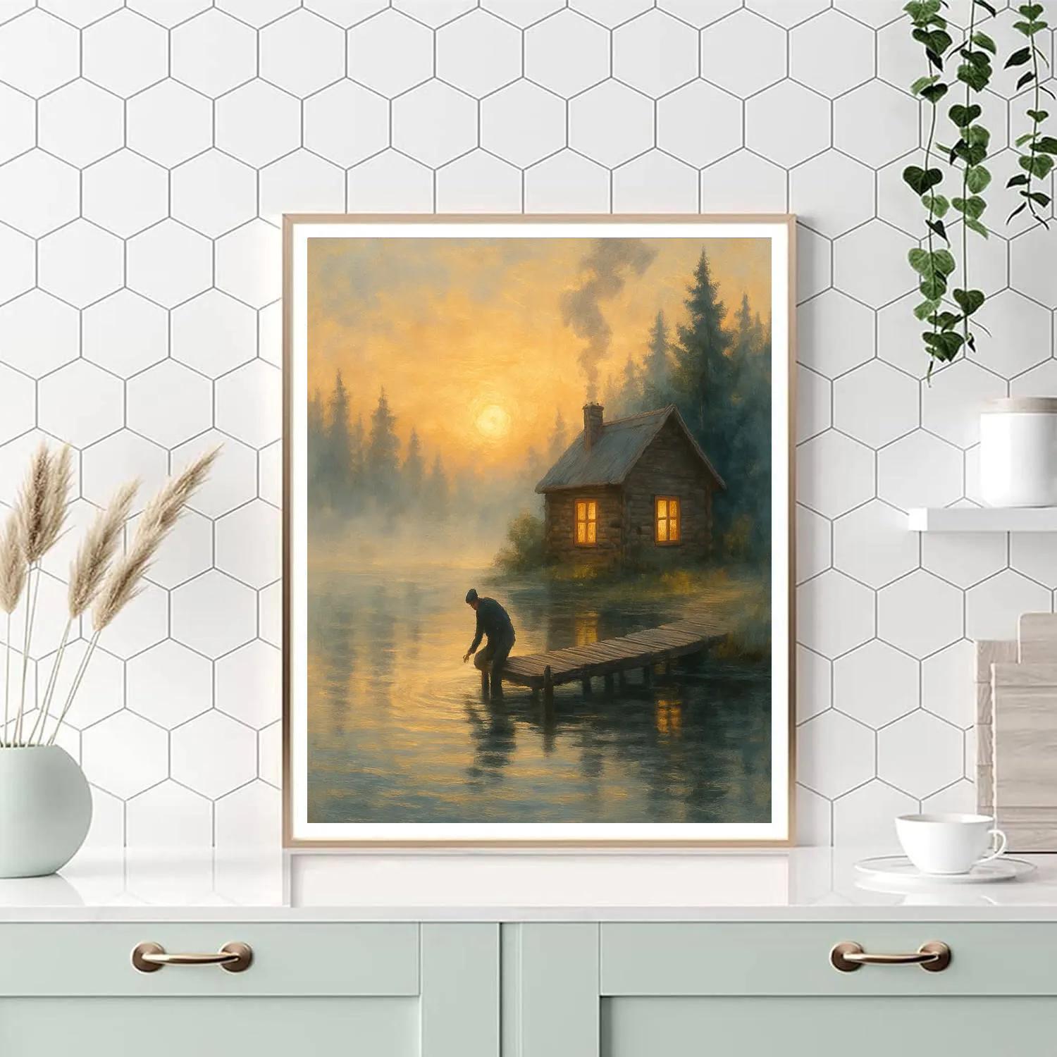 Sunrise Lake Cabin Haven Paint by numbers kits