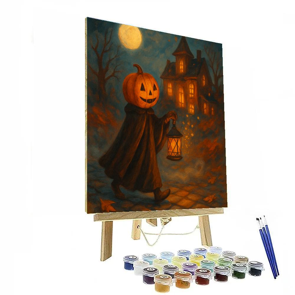 Midnight Pumpkin Lantern Stroll paint by number