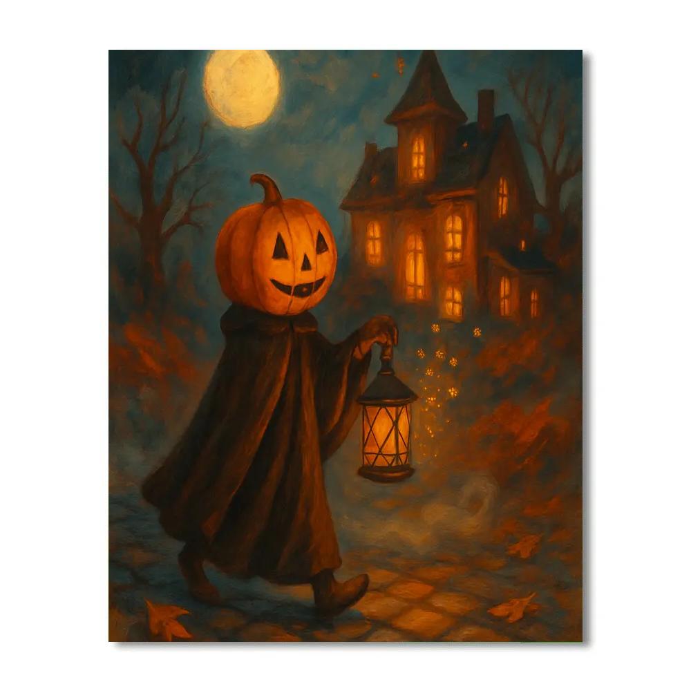 Midnight Pumpkin Lantern Stroll paint by number