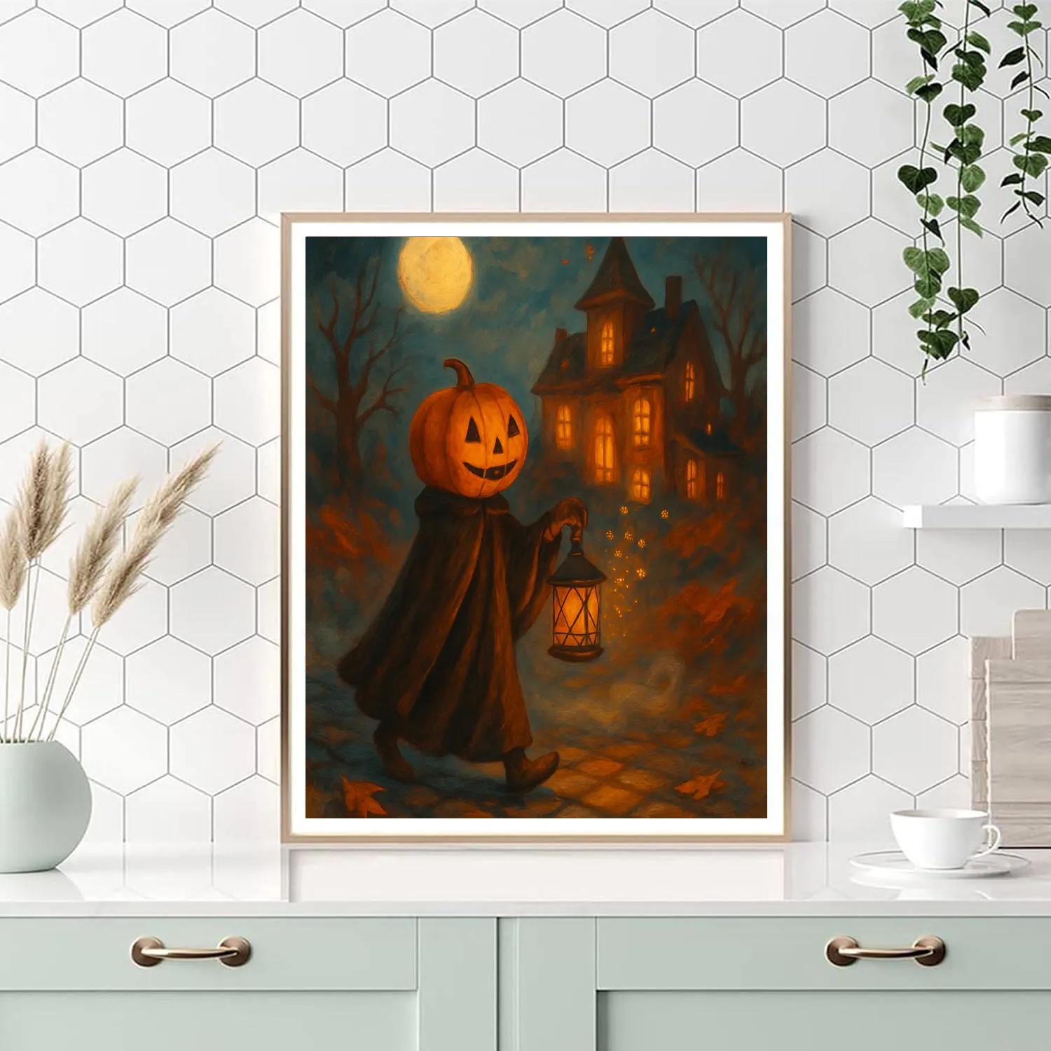 Midnight Pumpkin Lantern Stroll paint by number