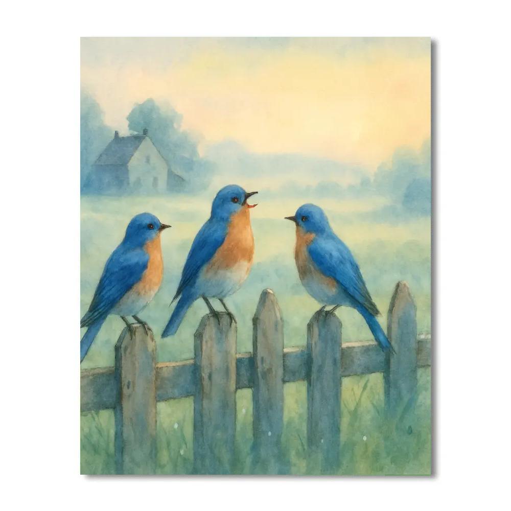 Bluebird Fence Morning Numbered painting kits