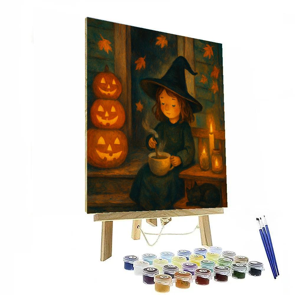 Cozy Witchs Tea On A Moonlit Porch paint by number