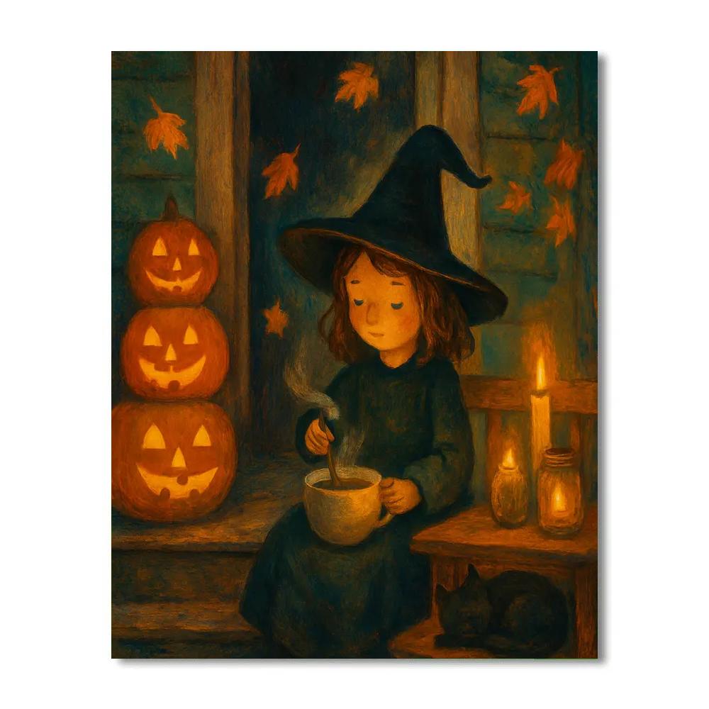 Cozy Witchs Tea On A Moonlit Porch paint by number
