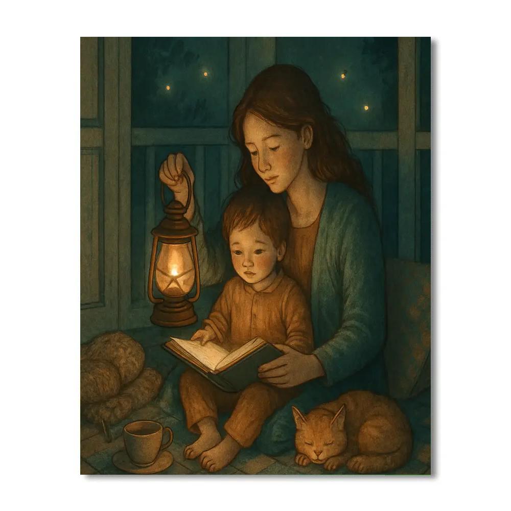 Mom Reading Lantern Stories painting number kit