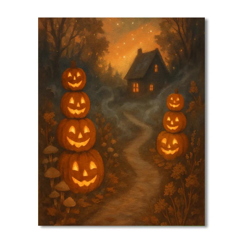 Rustic Jack O Lantern Garden Path paint by color